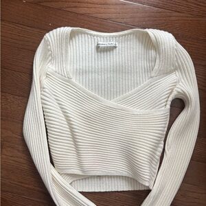 Abercrombie & Fitch Cream Ribbed V-Neck Top